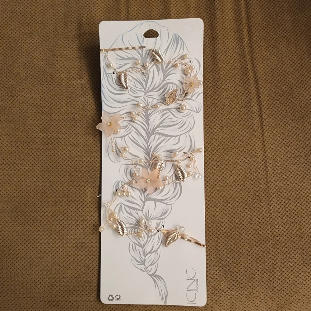Icing metal wire flower pearl leaf hair decoration